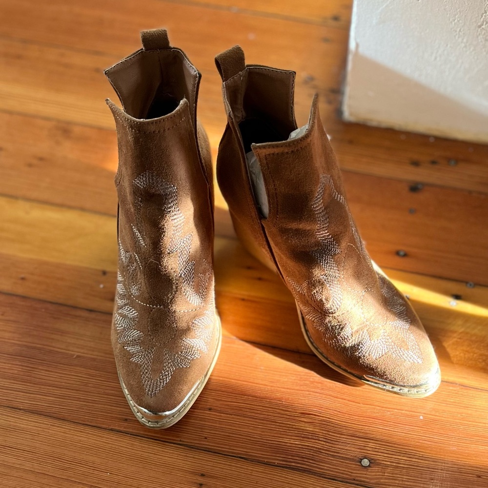 Cowboy WESTERN SUEDE LEATHER ANKLE BOOTS POINTY TOE